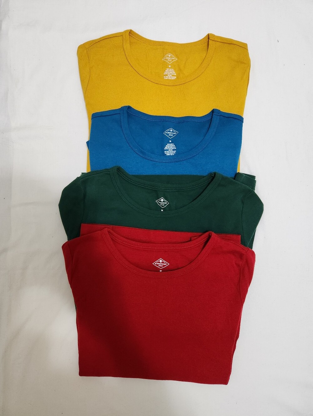St. John's Bay Long Sleeve Tees - Mustard, Blue, Green, Red Bundle